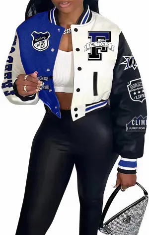 COZYPOIN Women's Varsity Jacket Cropped Letterman Jacket Lightweight Button Down Bomber Racer Baseball Y2K Coats
