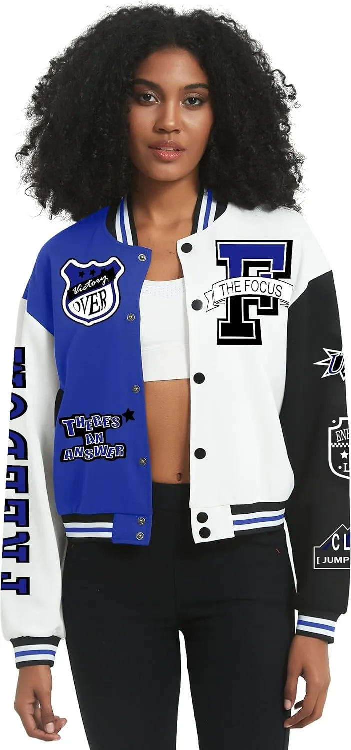 COZYPOIN Women's Varsity Jacket Cropped Letterman Jacket Lightweight Button Down Bomber Racer Baseball Y2K Coats
