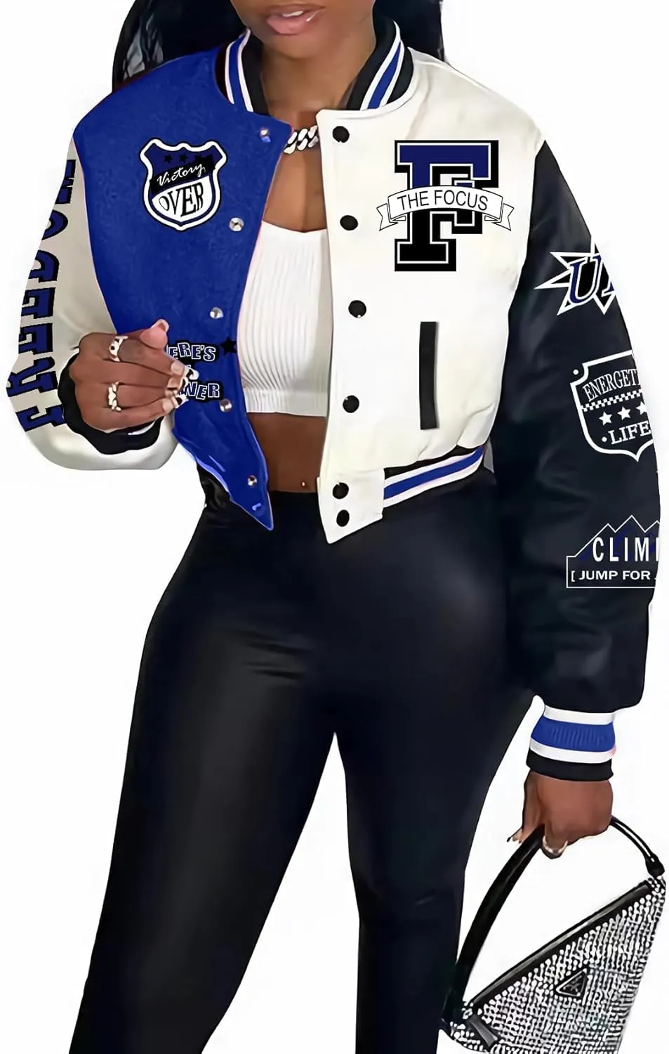 COZYPOIN Women's Varsity Jacket Cropped Letterman Jacket Lightweight Button Down Bomber Racer Baseball Y2K Coats
