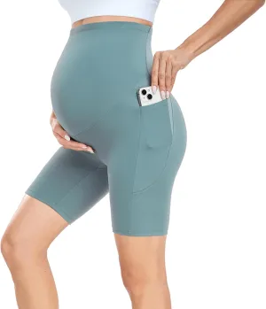 CTHH 4 Pack Maternity Shorts Over Belly with Pockets - 8" Pregnancy Biker Shorts Workout Yoga Pregnant Pants for Women