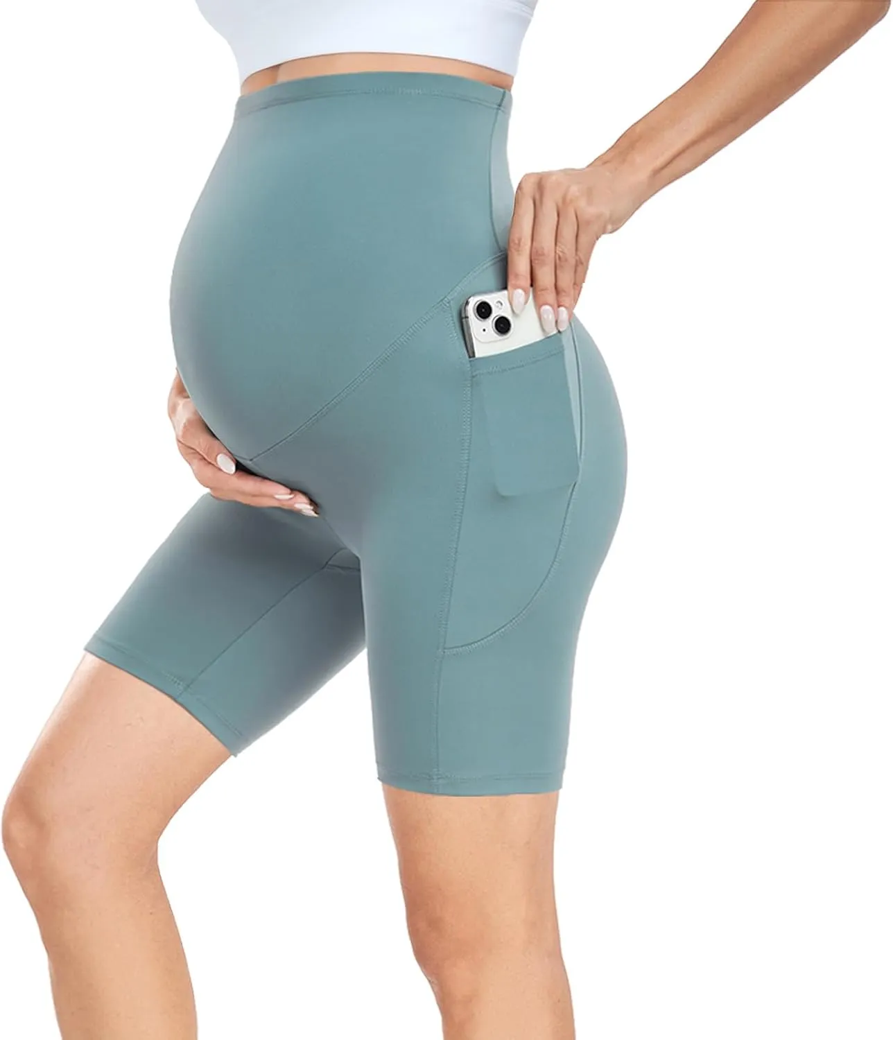 CTHH 4 Pack Maternity Shorts Over Belly with Pockets - 8" Pregnancy Biker Shorts Workout Yoga Pregnant Pants for Women