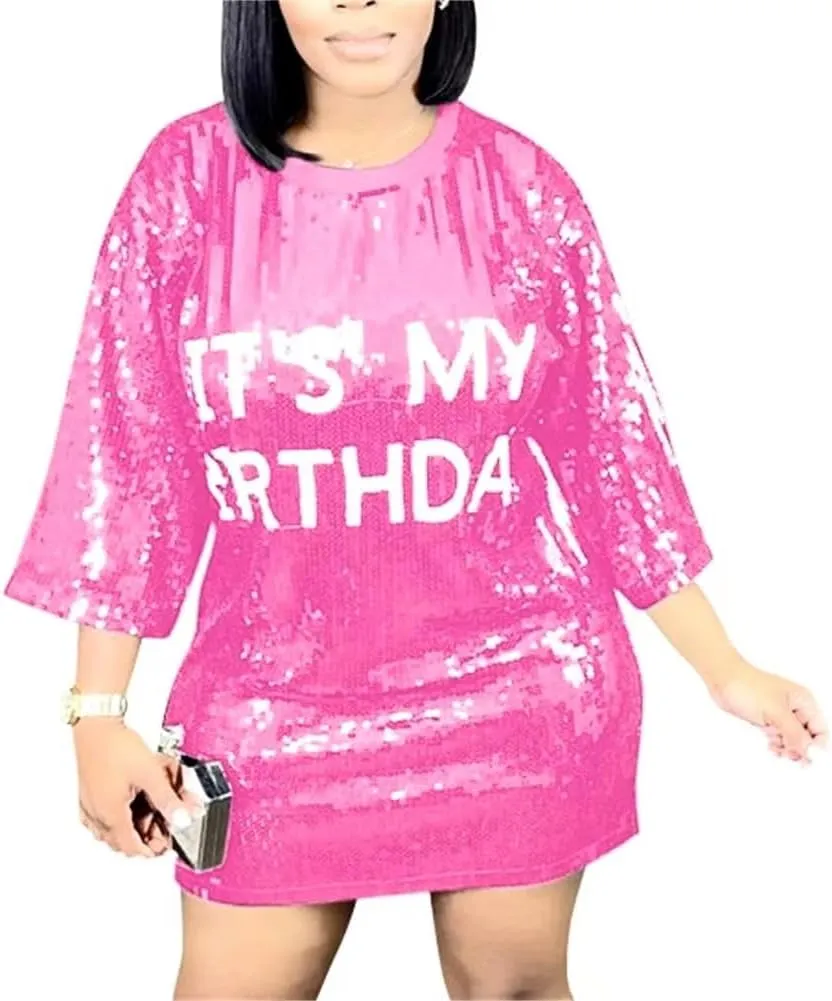 cu4eve Sequin T Shirt Dress for Women, Women's Summer Sparkly Glitter Short Sleeve Midi T-Shirt Dress Plus Size Loose Blouse