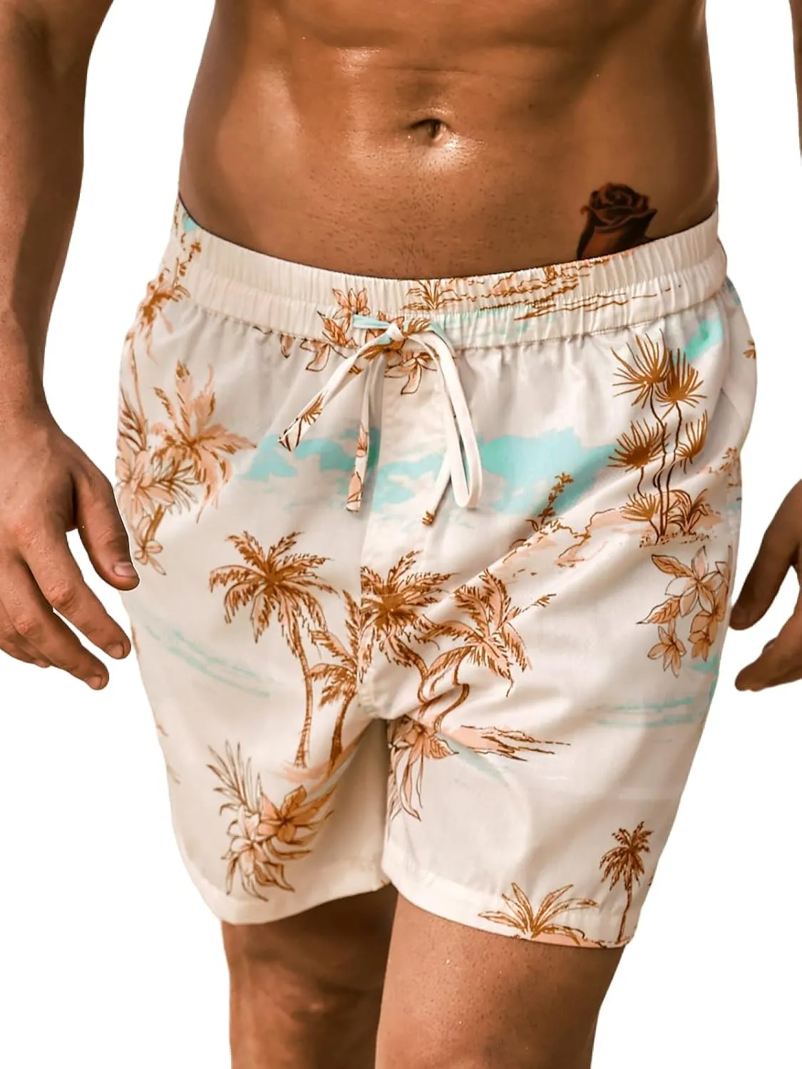CUPSHE Men's Swim Trunks Board Shorts 5.5 Inch Inseam Mens Swim Shorts Bathing Suits with Drawstring, Side Pockets
