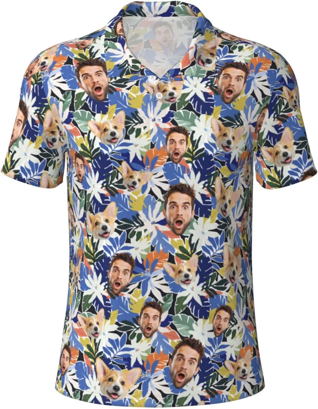 Custom Polo Shirts for Men Funny Face Print Quick Dry Short Sleeve Breathable Shirt