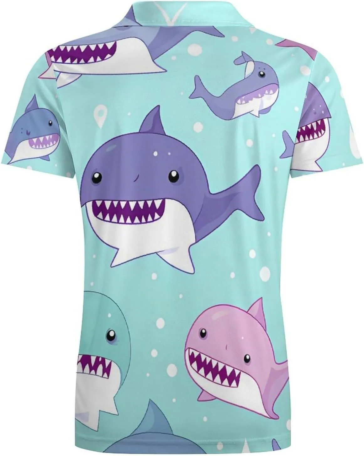 Cute Sharks Men's Polo Shirt Short Sleeve Casual Athletic Quick Dry Golf T-Shirts