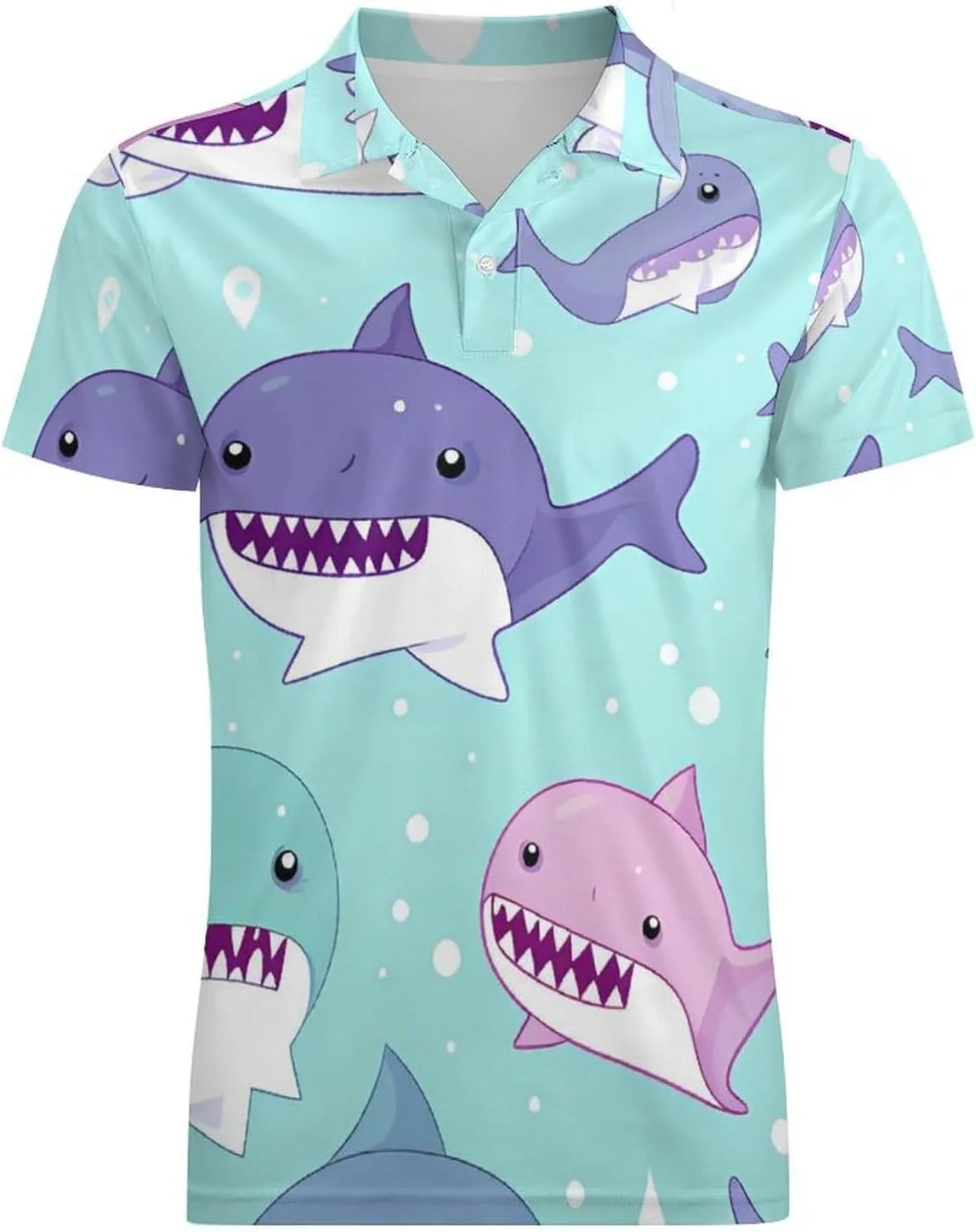 Cute Sharks Men's Polo Shirt Short Sleeve Casual Athletic Quick Dry Golf T-Shirts