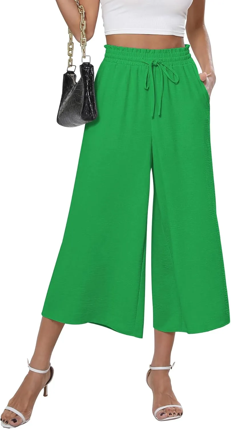 CZYINXIAN Womens Flowy Wide Leg Pants Casual Summer Beach Elastic Waist Trousers Trendy Business Work Pants with Pockets