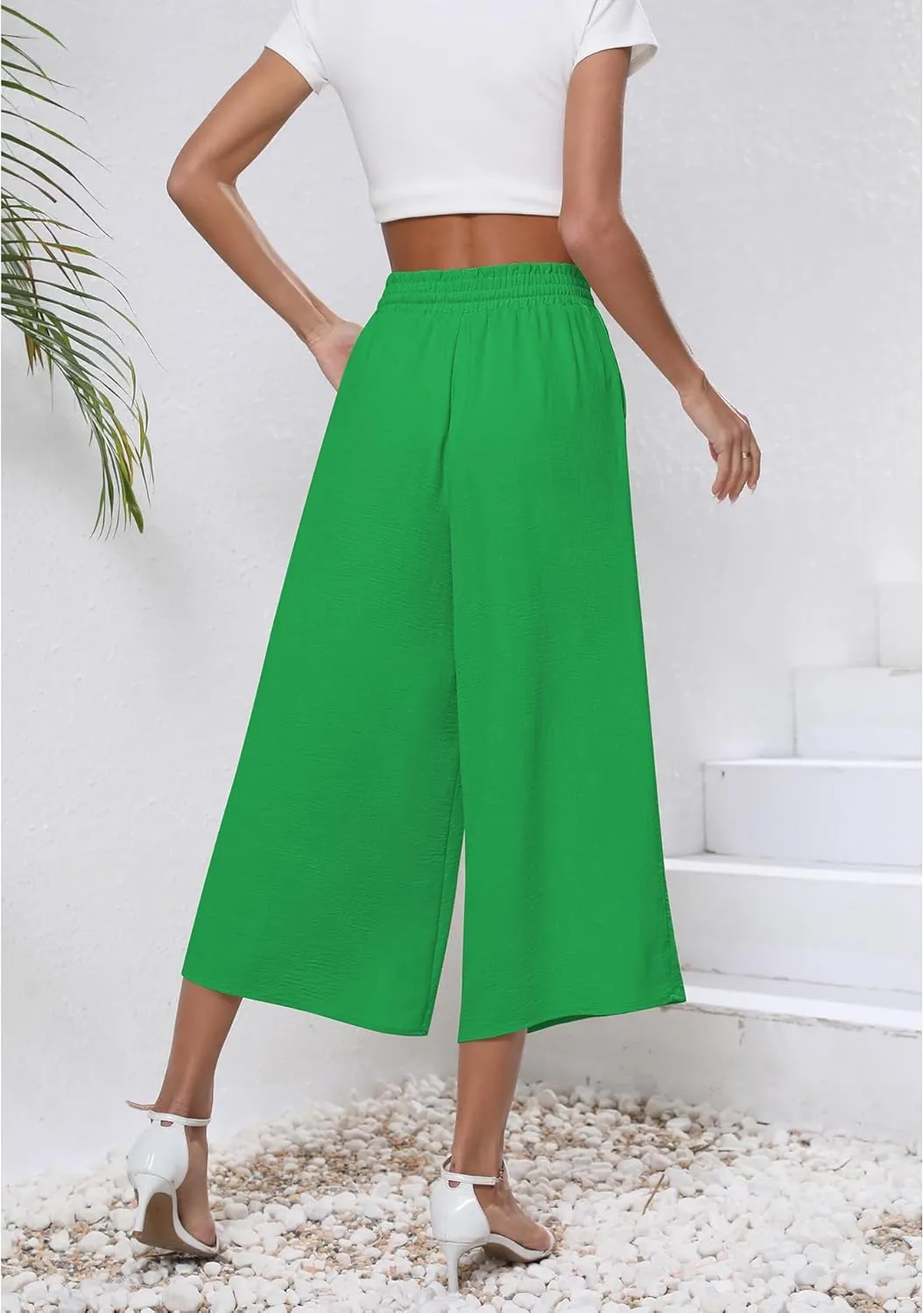 CZYINXIAN Womens Flowy Wide Leg Pants Casual Summer Beach Elastic Waist Trousers Trendy Business Work Pants with Pockets