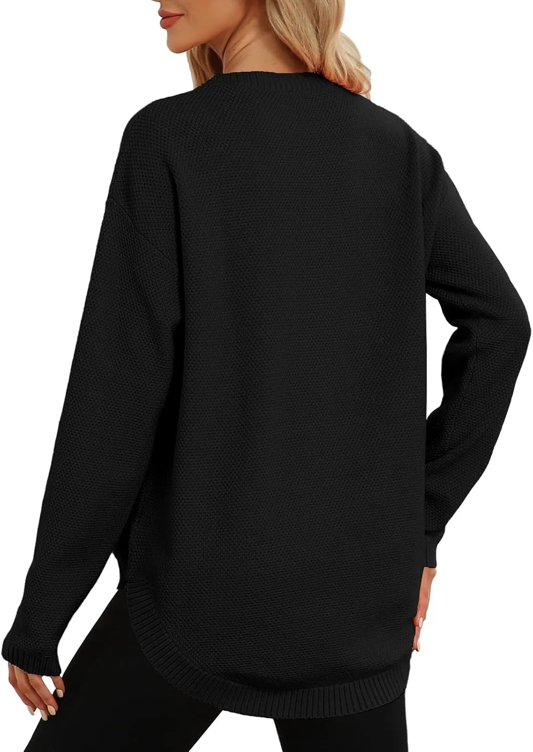 DB MOON Women Crewneck Long Sleeve Knitted Sweater 2025 Loose Fit Soft Solid Pullover