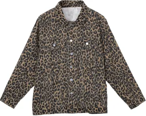Denim Jacket for Women Leopard Print Jacket Cheetah Denim Bomber Jacket Retro Button-up Front Print Tops
