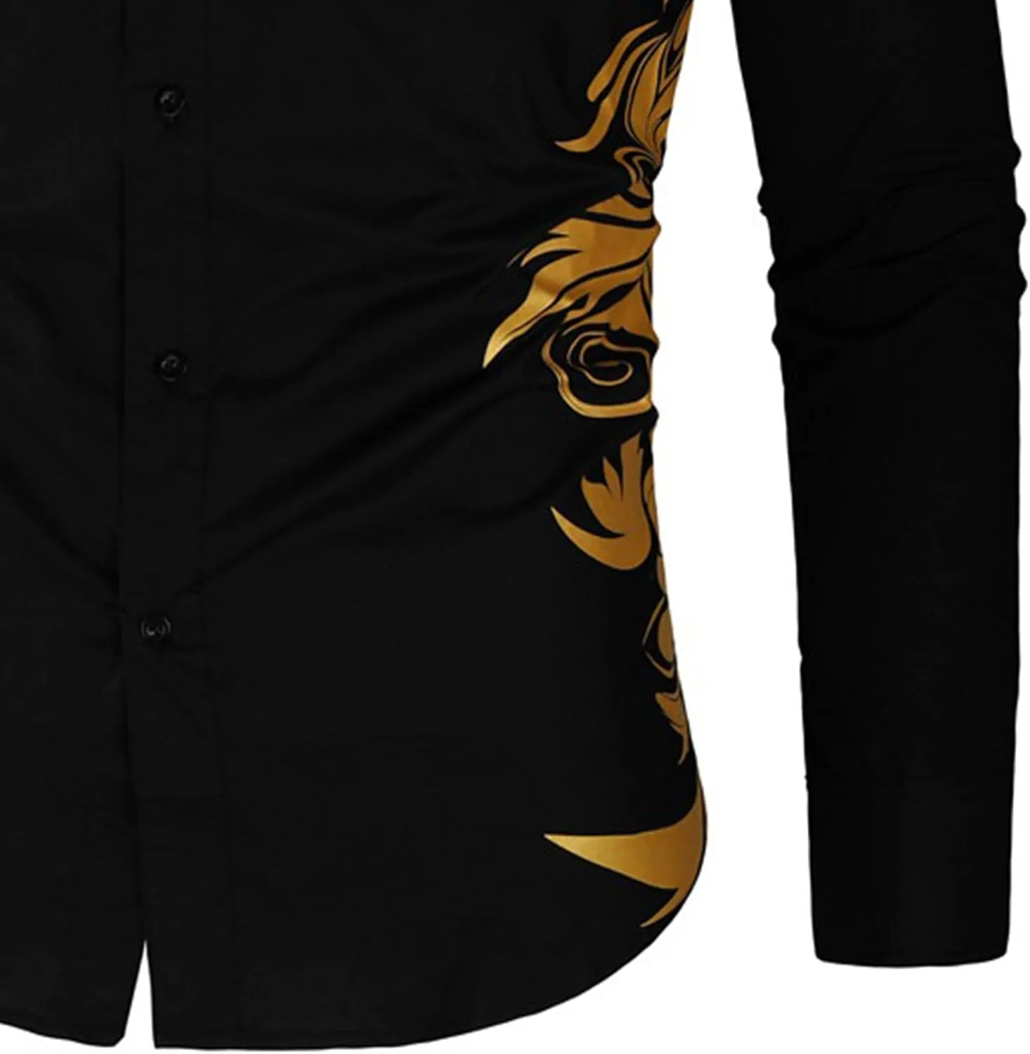 DGHM-JLMY Men's Totem Gold Printed Long Sleeve Shirt Hipster Slim Fit Button Up Party Dress Shirts Gold Shiny Stylish Shirt