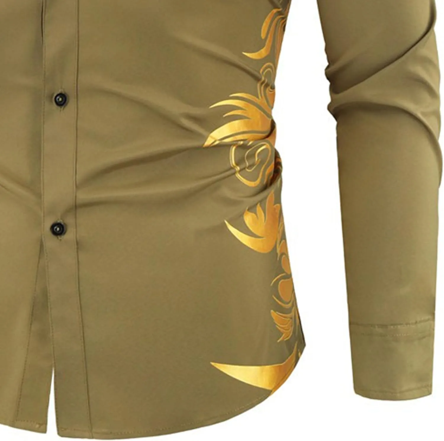 DGHM-JLMY Men's Totem Gold Printed Long Sleeve Shirt Hipster Slim Fit Button Up Party Dress Shirts Gold Shiny Stylish Shirt