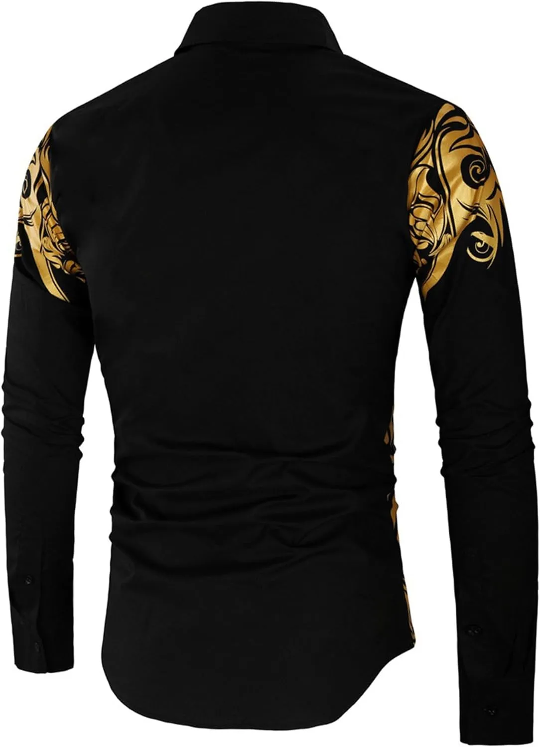 DGHM-JLMY Men's Totem Gold Printed Long Sleeve Shirt Hipster Slim Fit Button Up Party Dress Shirts Gold Shiny Stylish Shirt