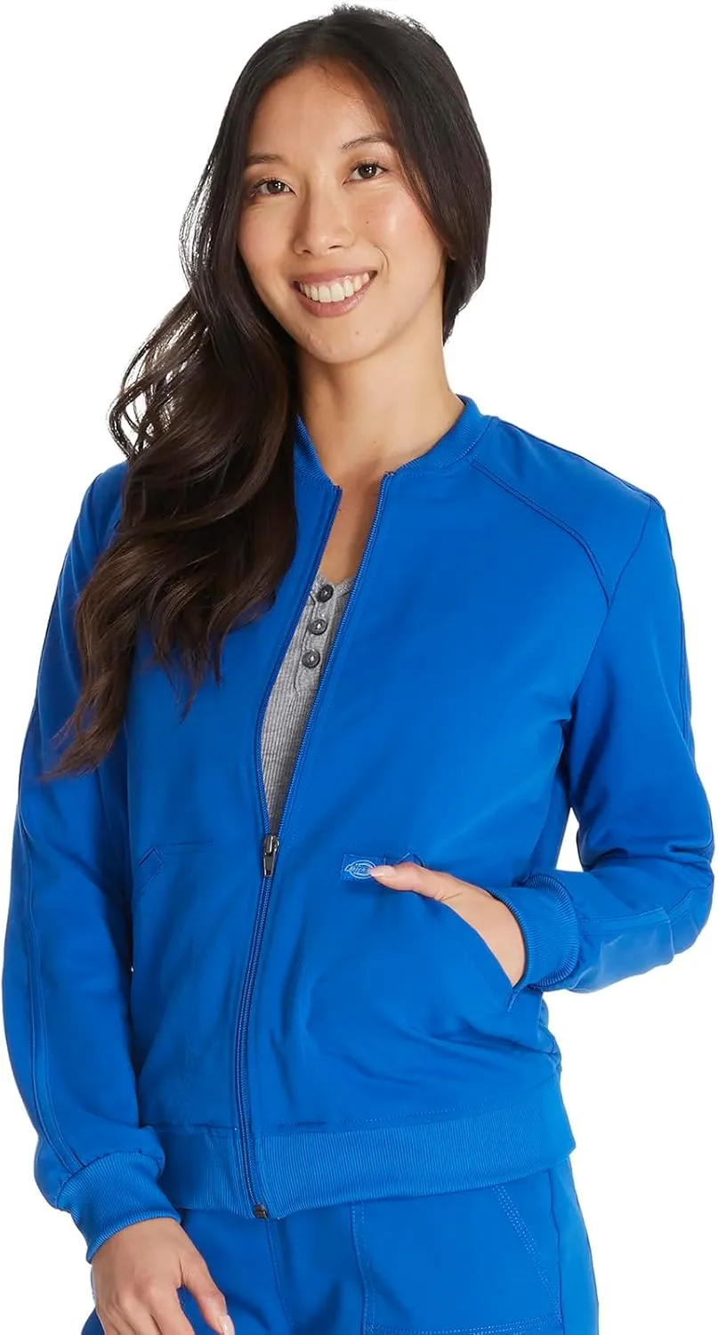 Dickies Women Scrub Jacket Zip Front Warm-Up Rib Knit Collar with 2 Welt Pocket DK365