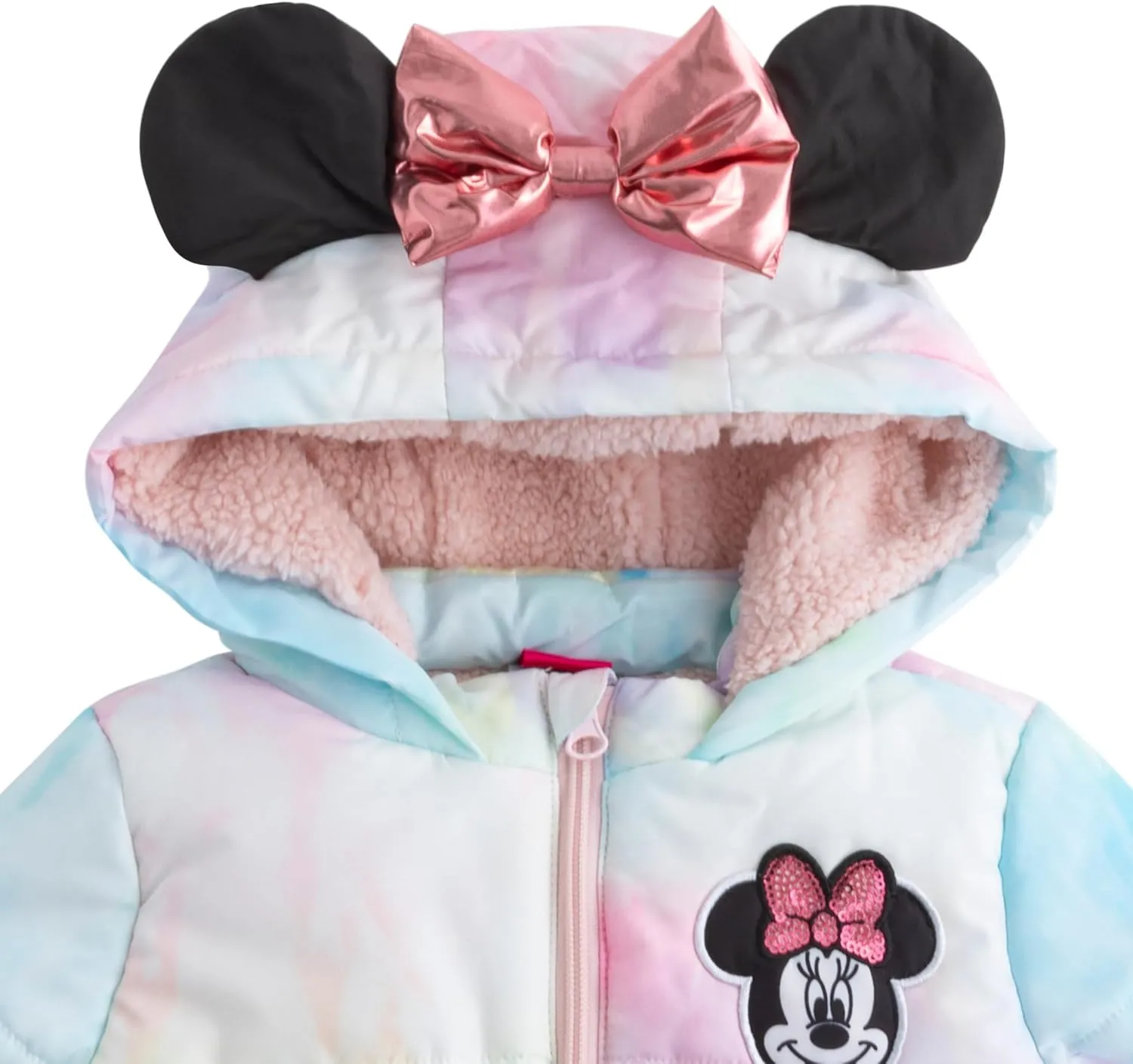 Disney Minnie Mouse Girls Puffer Jacket with Ears and Bow for Toddlers, Little Kids, and Big Kids
