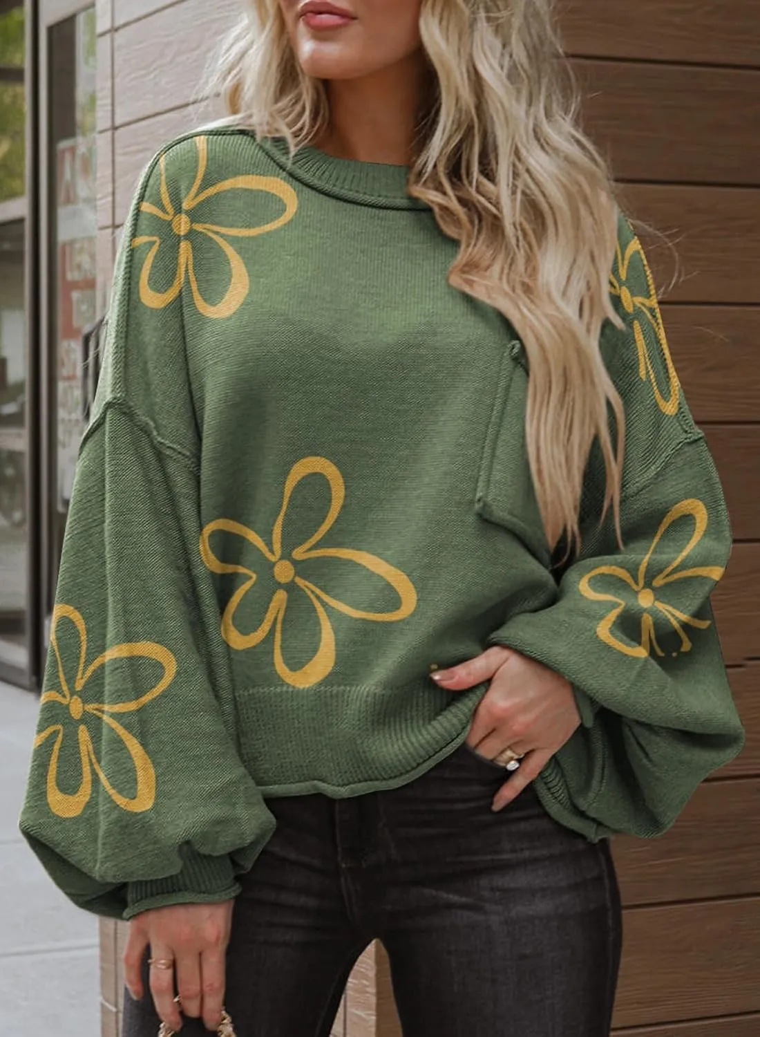 Dokotoo Women's Sweater 2024 Fall Winter Long Sleeve Casual Tops Ribbed Hem Knitwear Lantern Pullover Sweater
