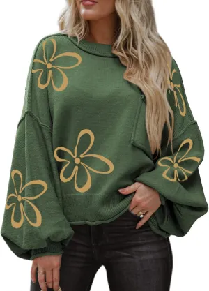 Dokotoo Women's Sweater 2024 Fall Winter Long Sleeve Casual Tops Ribbed Hem Knitwear Lantern Pullover Sweater