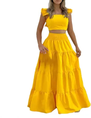 Dresses for Women 2024 Sleeveless Patchwork Square Neck Summer Floral Maxi Dress Sundresses Ruffle Hem Casual Party Dresses