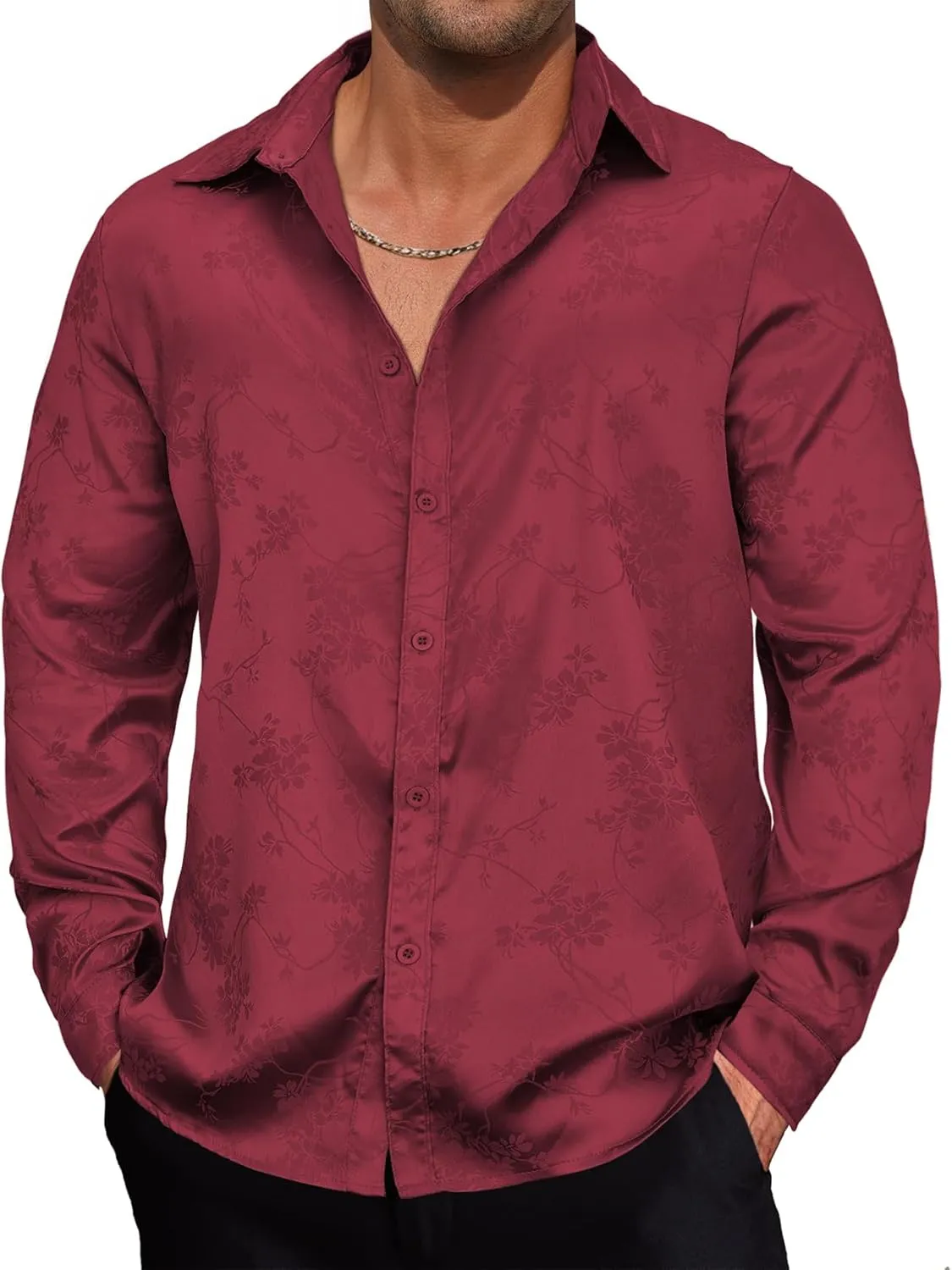Durio Mens Silk Dress Shirts Jacquard Button Down Shirt Casual Button Up Shirts Long Sleeve Formal Shirts Prom Wedding