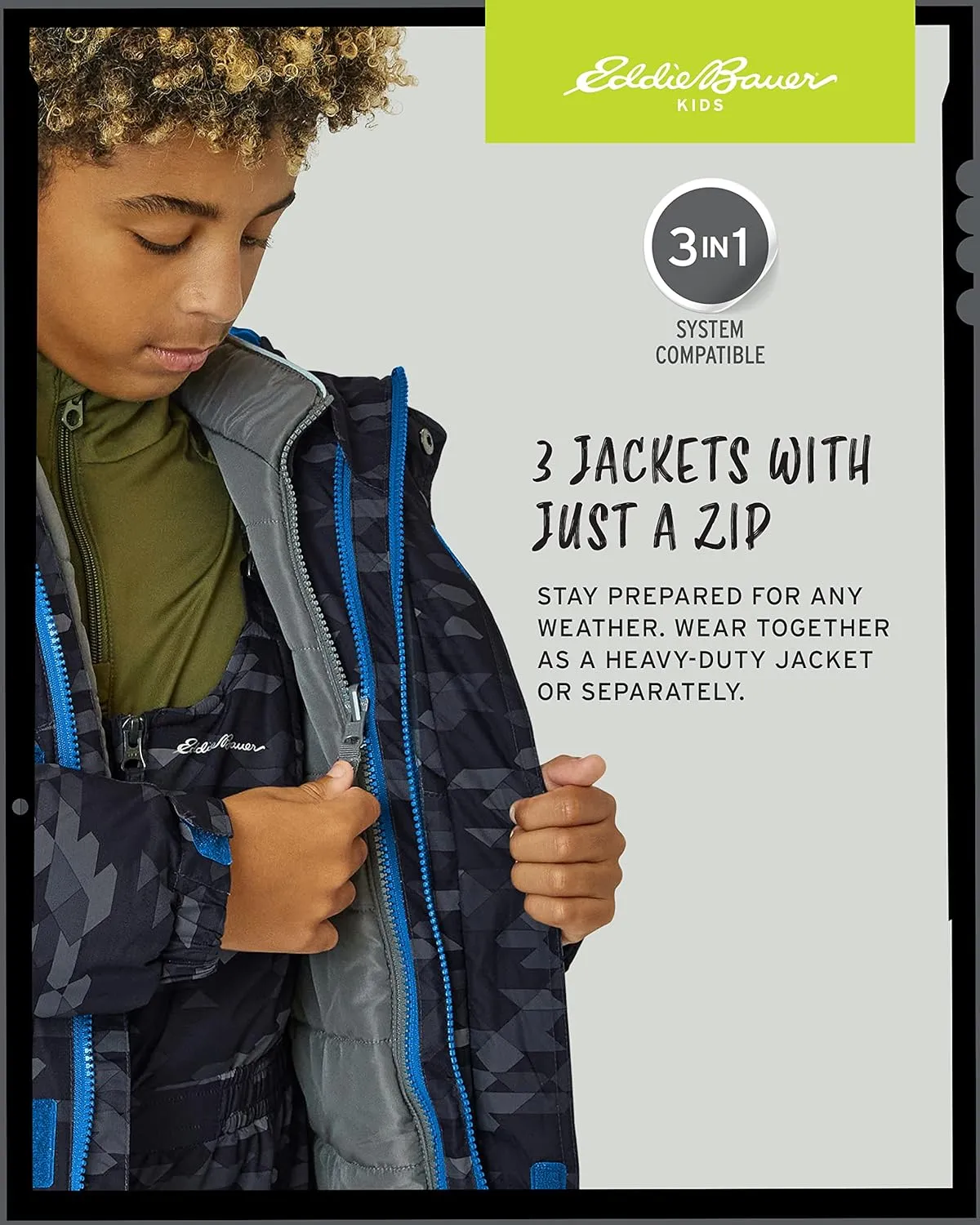 Eddie Bauer Kids' Ski Jacket - Waterproof 3 in 1 Insulated Coat with Removable Shell Jacket for Boys and Girls (3-16)