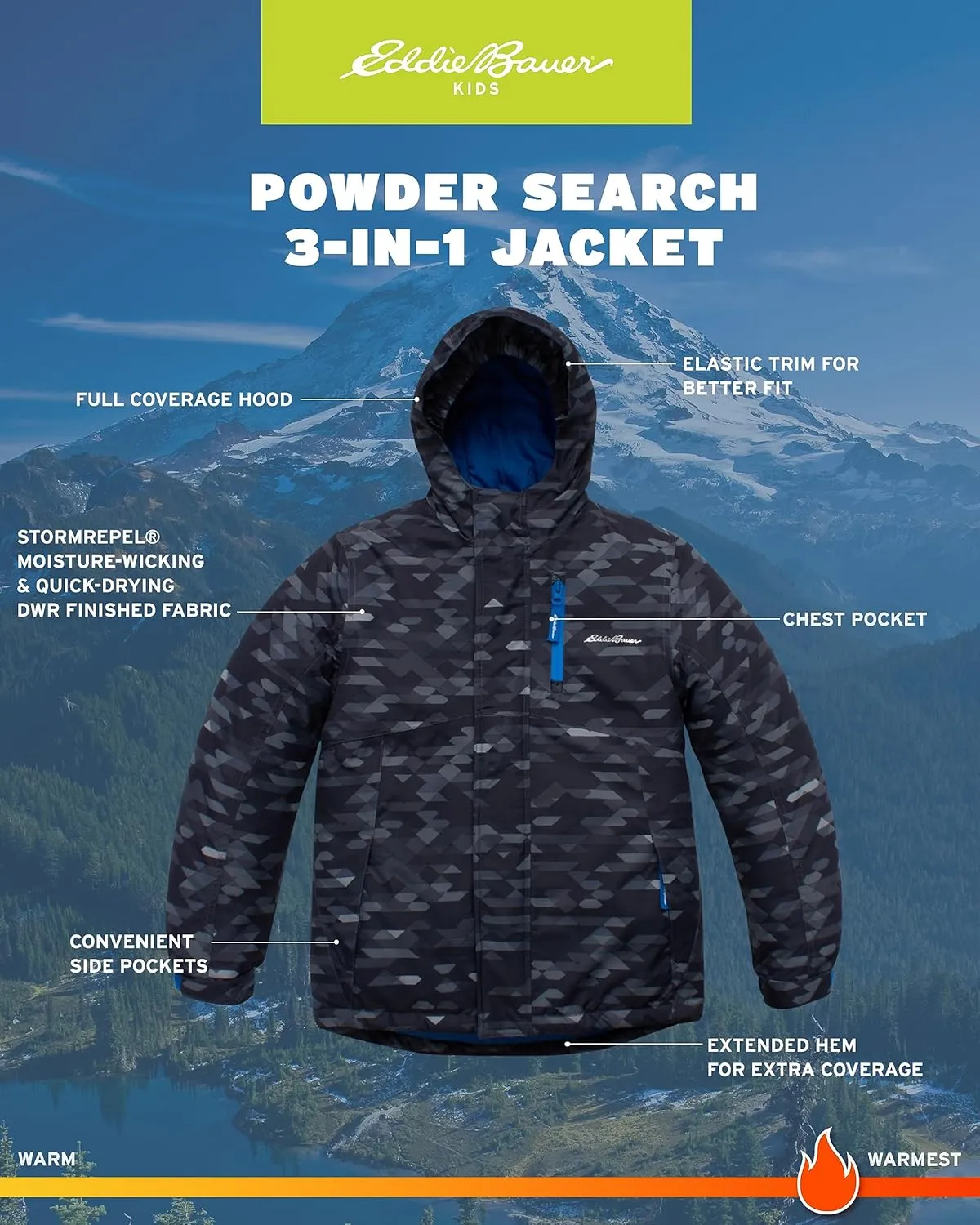 Eddie Bauer Kids' Ski Jacket - Waterproof 3 in 1 Insulated Coat with Removable Shell Jacket for Boys and Girls (3-16)
