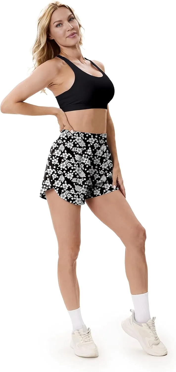 Elastic High Waisted Quick Dry Running Shorts for Women Athletic Workout Gym Dolphin Shorts with Zipper Pockets