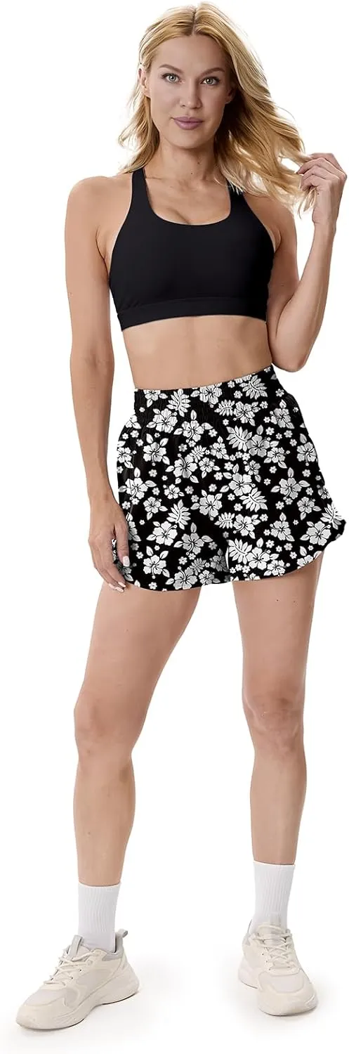 Elastic High Waisted Quick Dry Running Shorts for Women Athletic Workout Gym Dolphin Shorts with Zipper Pockets