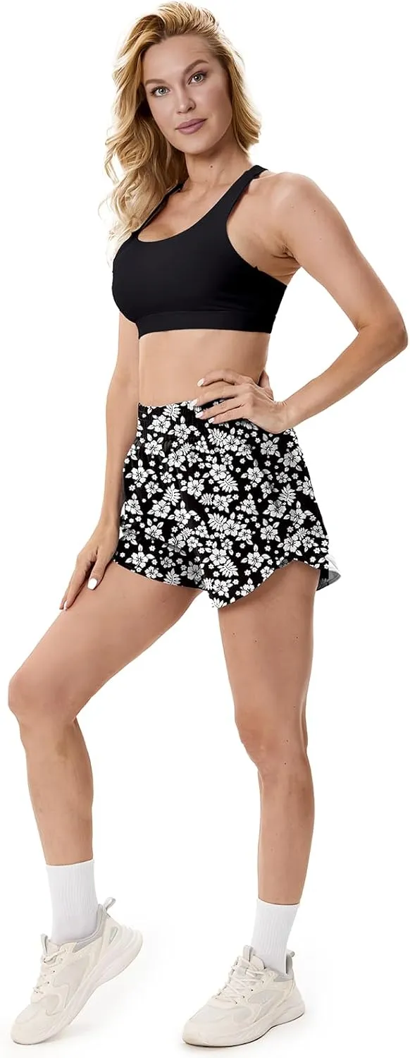 Elastic High Waisted Quick Dry Running Shorts for Women Athletic Workout Gym Dolphin Shorts with Zipper Pockets