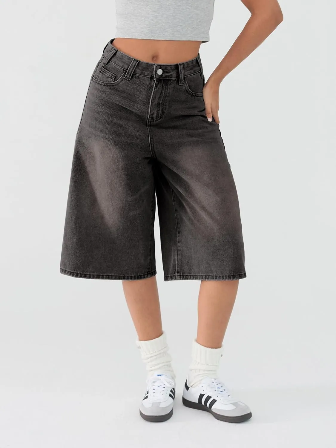 EMMIOL Women Jean Jorts Baggy Loose Fit Jean Shorts 2025 Summer Trendy Wide Leg Long Denim Shorts Y2K Clothes