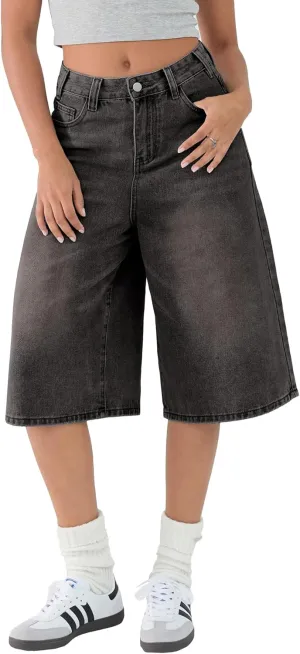 EMMIOL Women Jean Jorts Baggy Loose Fit Jean Shorts 2025 Summer Trendy Wide Leg Long Denim Shorts Y2K Clothes