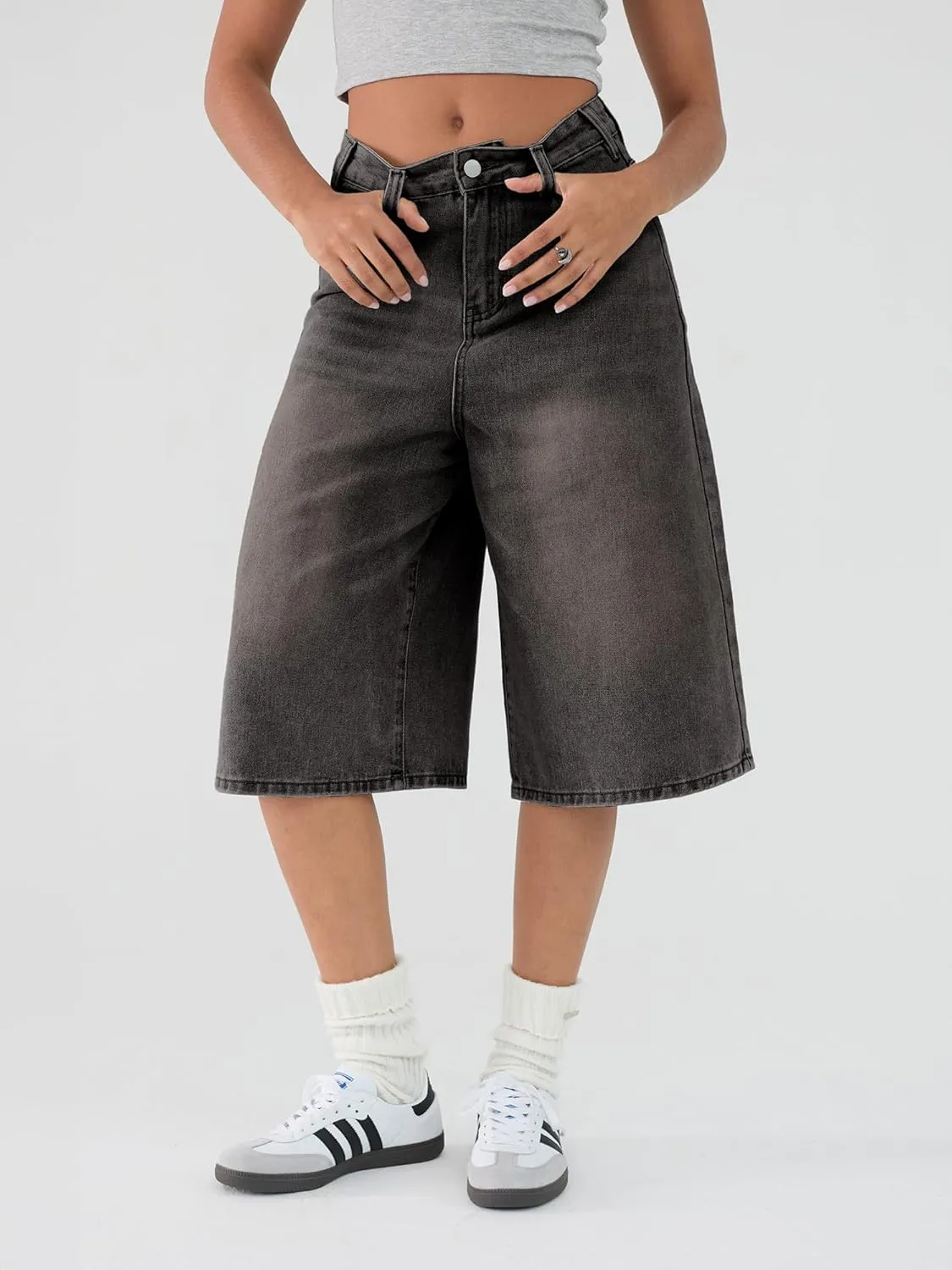 EMMIOL Women Jean Jorts Baggy Loose Fit Jean Shorts 2025 Summer Trendy Wide Leg Long Denim Shorts Y2K Clothes