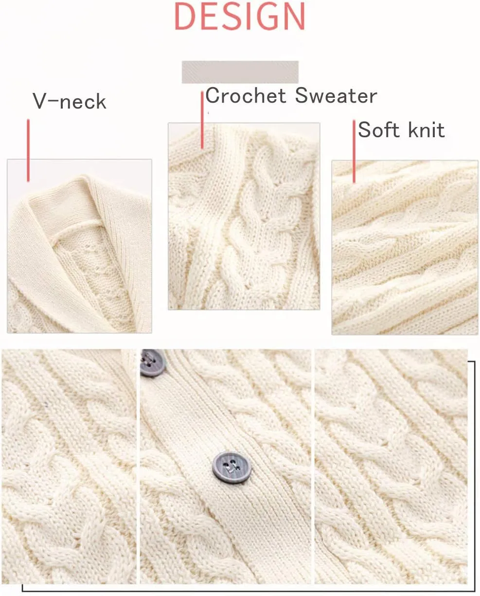 Feidoog Infant Baby Boys Cardigan Crochet Sweater V-NeckToddler Knit Button up Knitted Pattern Pullover Sweatshirt