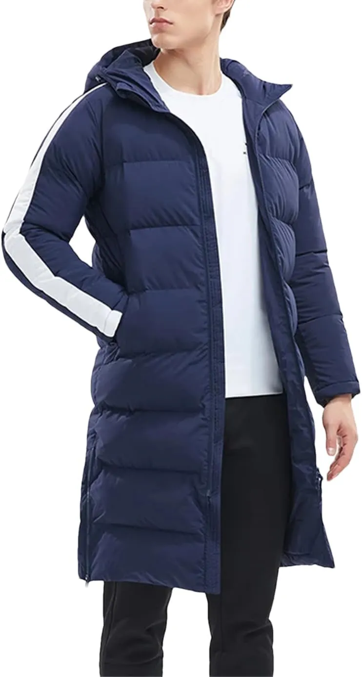 Fjnbbiot Men Winter Jacket Long Solid Sports Training Coat Warm Cotton Padded Winter Coat