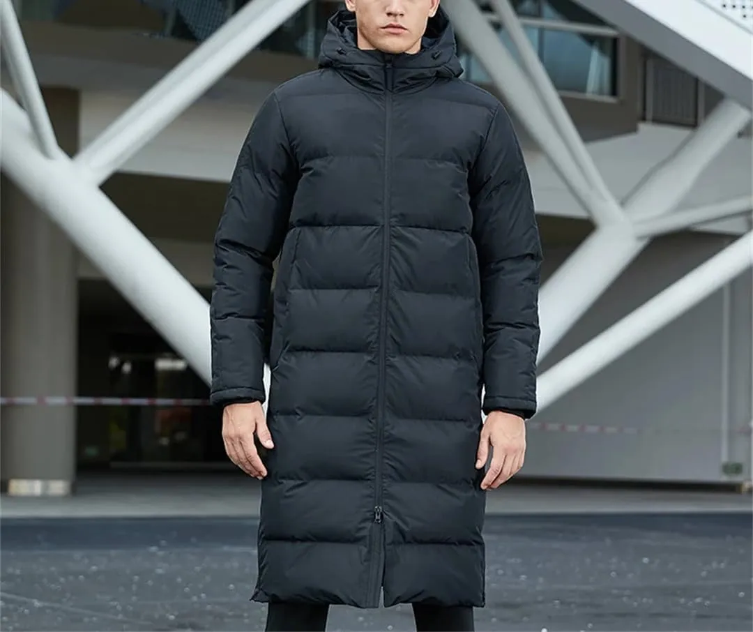 Fjnbbiot Men Winter Jacket Long Solid Sports Training Coat Warm Cotton Padded Winter Coat