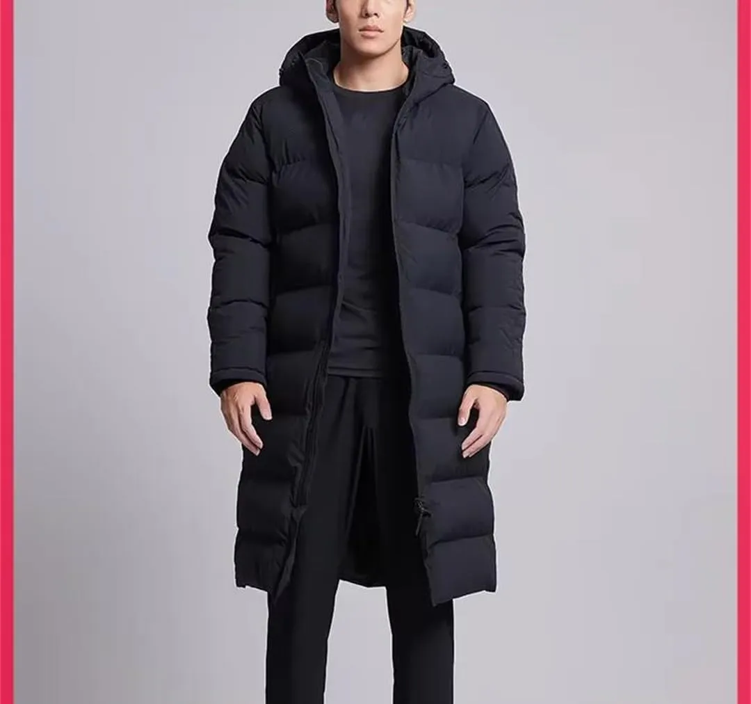 Fjnbbiot Men Winter Jacket Long Solid Sports Training Coat Warm Cotton Padded Winter Coat