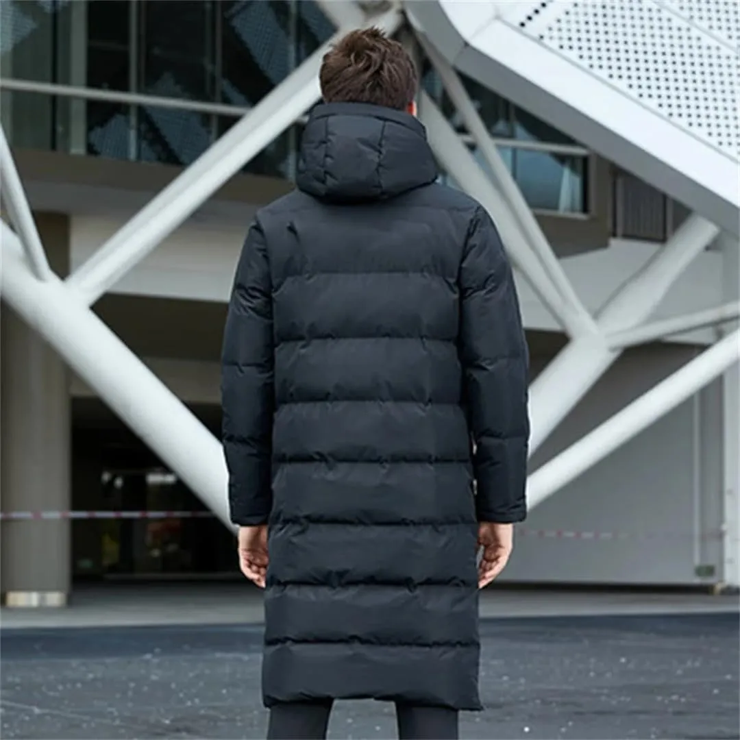 Fjnbbiot Men Winter Jacket Long Solid Sports Training Coat Warm Cotton Padded Winter Coat