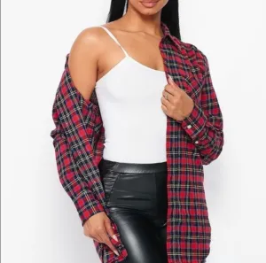 Flannel Babe Unisex Multi Red Plaid Long Sleeve Oversized Button Down Shirt