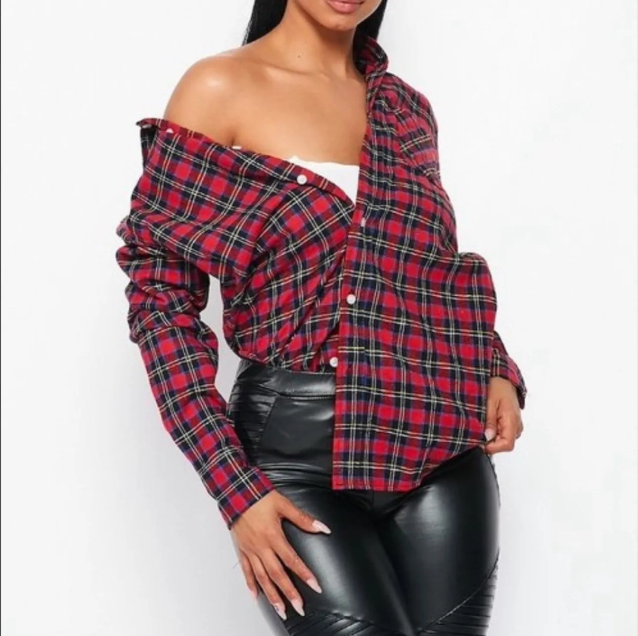 Flannel Babe Unisex Multi Red Plaid Long Sleeve Oversized Button Down Shirt