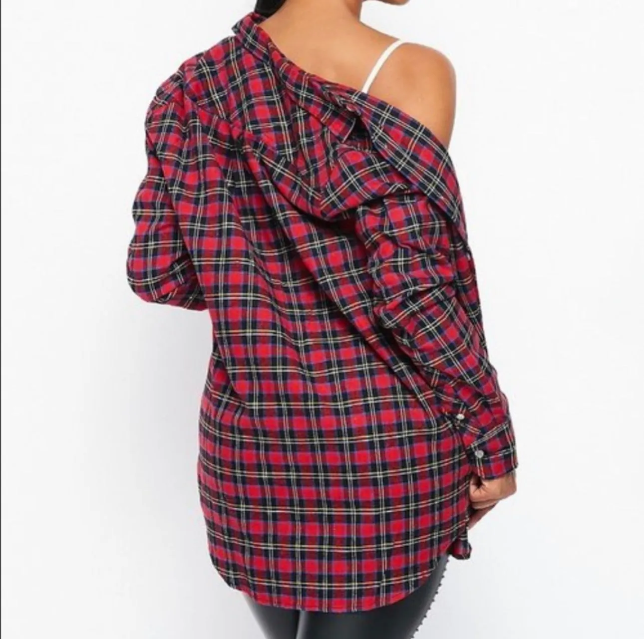 Flannel Babe Unisex Multi Red Plaid Long Sleeve Oversized Button Down Shirt