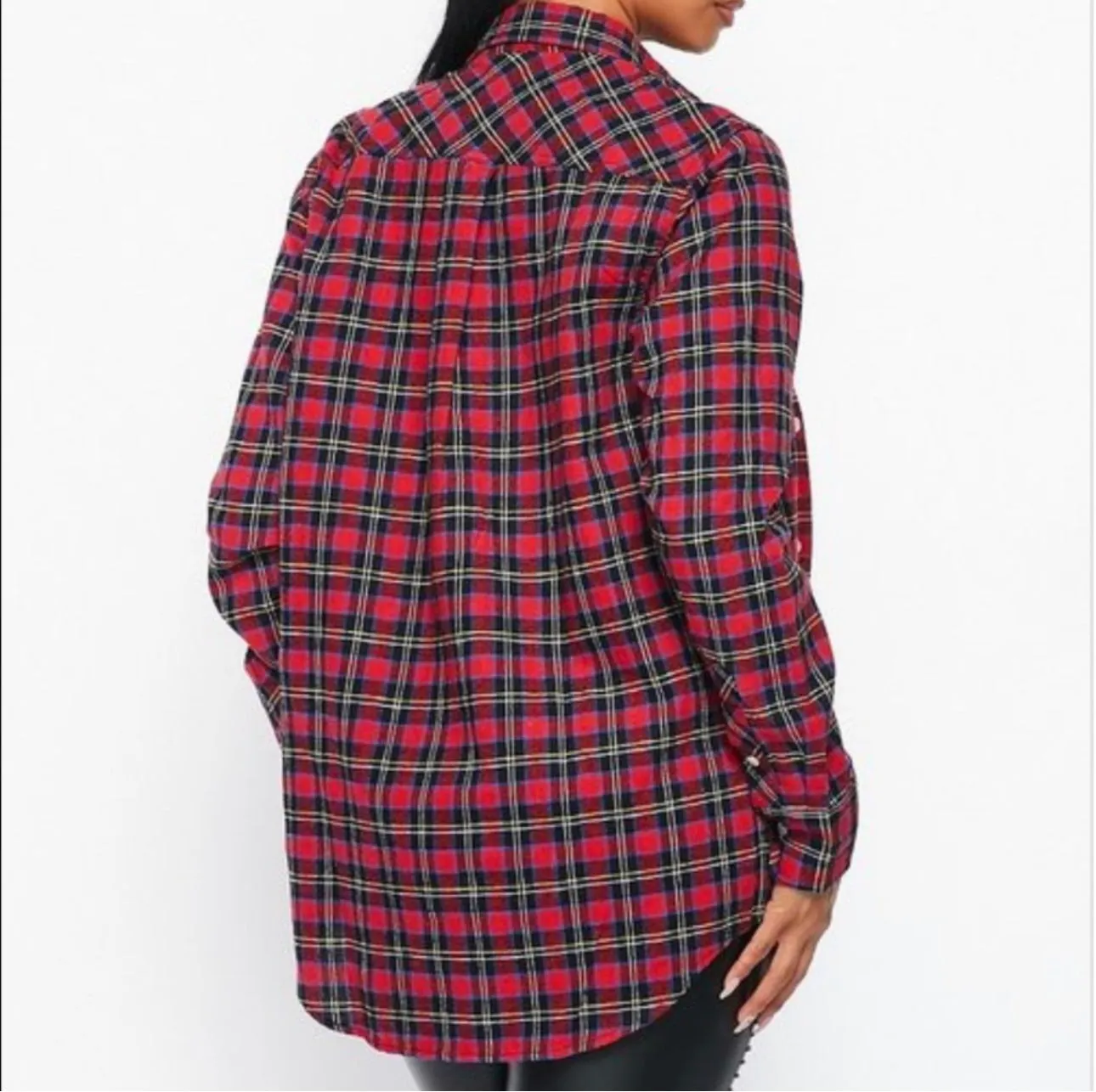 Flannel Babe Unisex Multi Red Plaid Long Sleeve Oversized Button Down Shirt