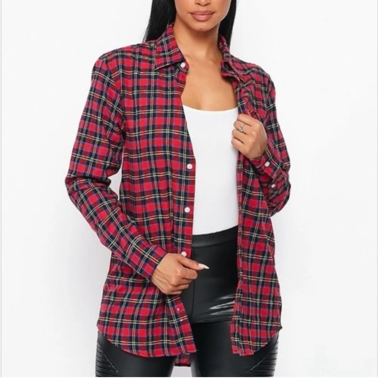 Flannel Babe Unisex Multi Red Plaid Long Sleeve Oversized Button Down Shirt