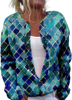 Floral Sweaters for Women Open Front Cardigan Chunky Long Sleeve Plus Size Button Up Fall Trendy Tunic Blouse