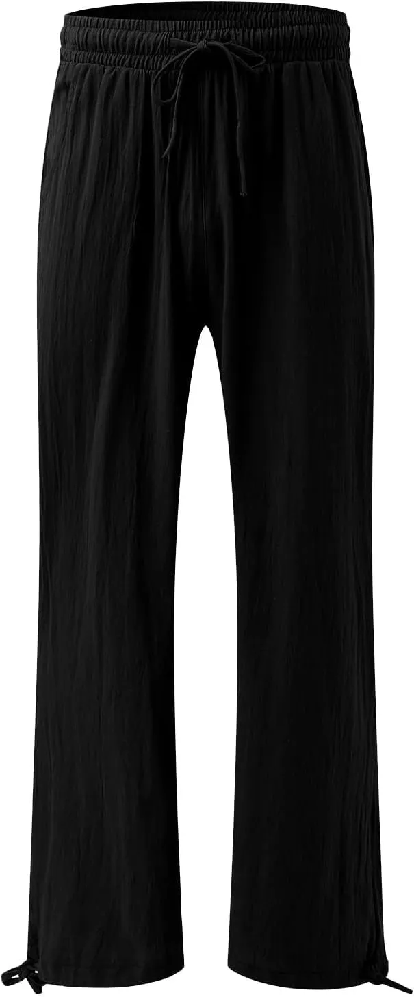 Flowy Pants for Women, Women Linen Pants Elastic High Waist Wide Leg Palazzo Lounge Trousers Casual Loose Beach Pants