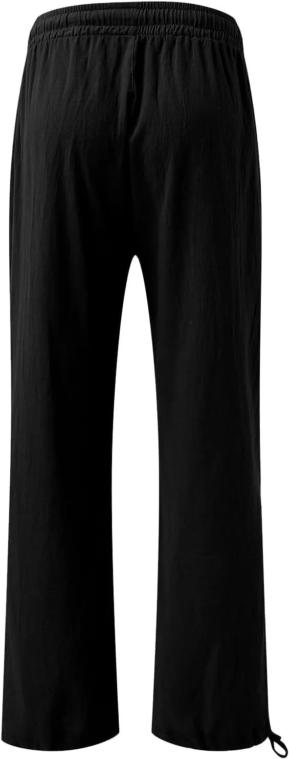 Flowy Pants for Women, Women Linen Pants Elastic High Waist Wide Leg Palazzo Lounge Trousers Casual Loose Beach Pants
