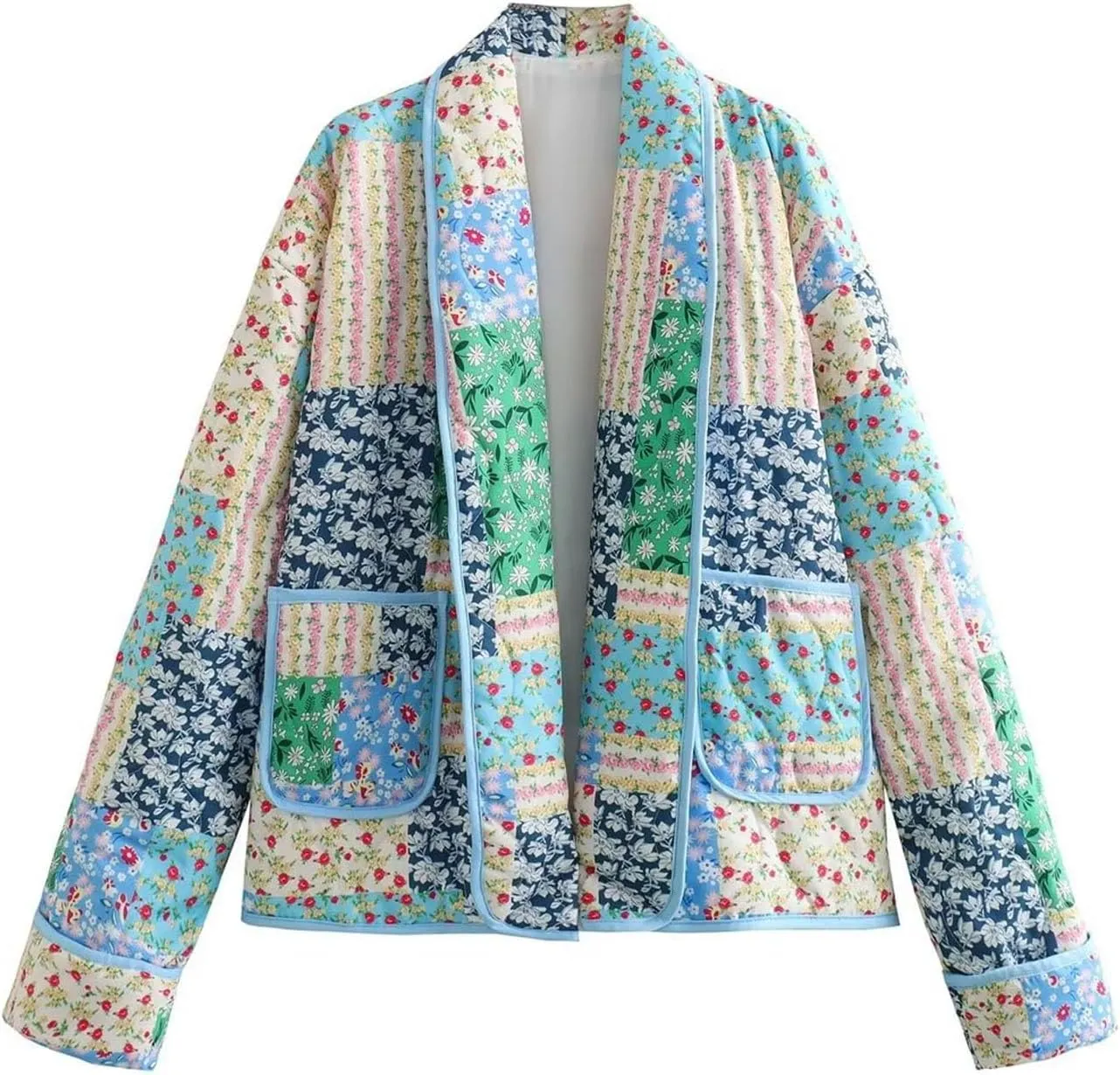 Flygo Womens Cropped Puffer Jacket Floral Print Quilted Coat Lightweight Warm Padded Down Jackets