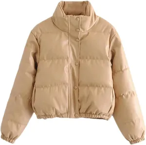 Fnfmrfmr Women Winter Warm Thick PU Leather Coats Short Parkas Black Cotton Padded Down Zipper Jacket