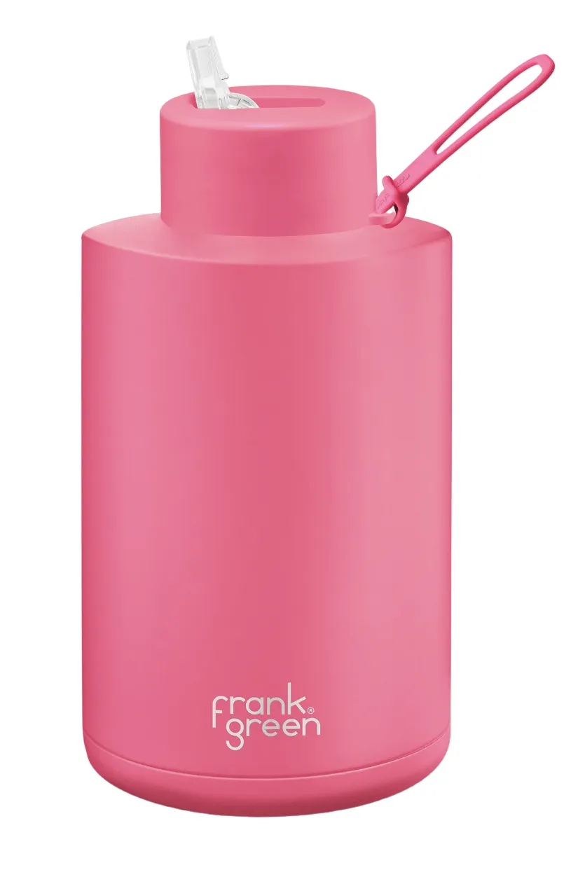 FRANK GREEN CERAMIC REUSABLE BOTTLE   STRAW 68oz/2000ml - NEON PINK