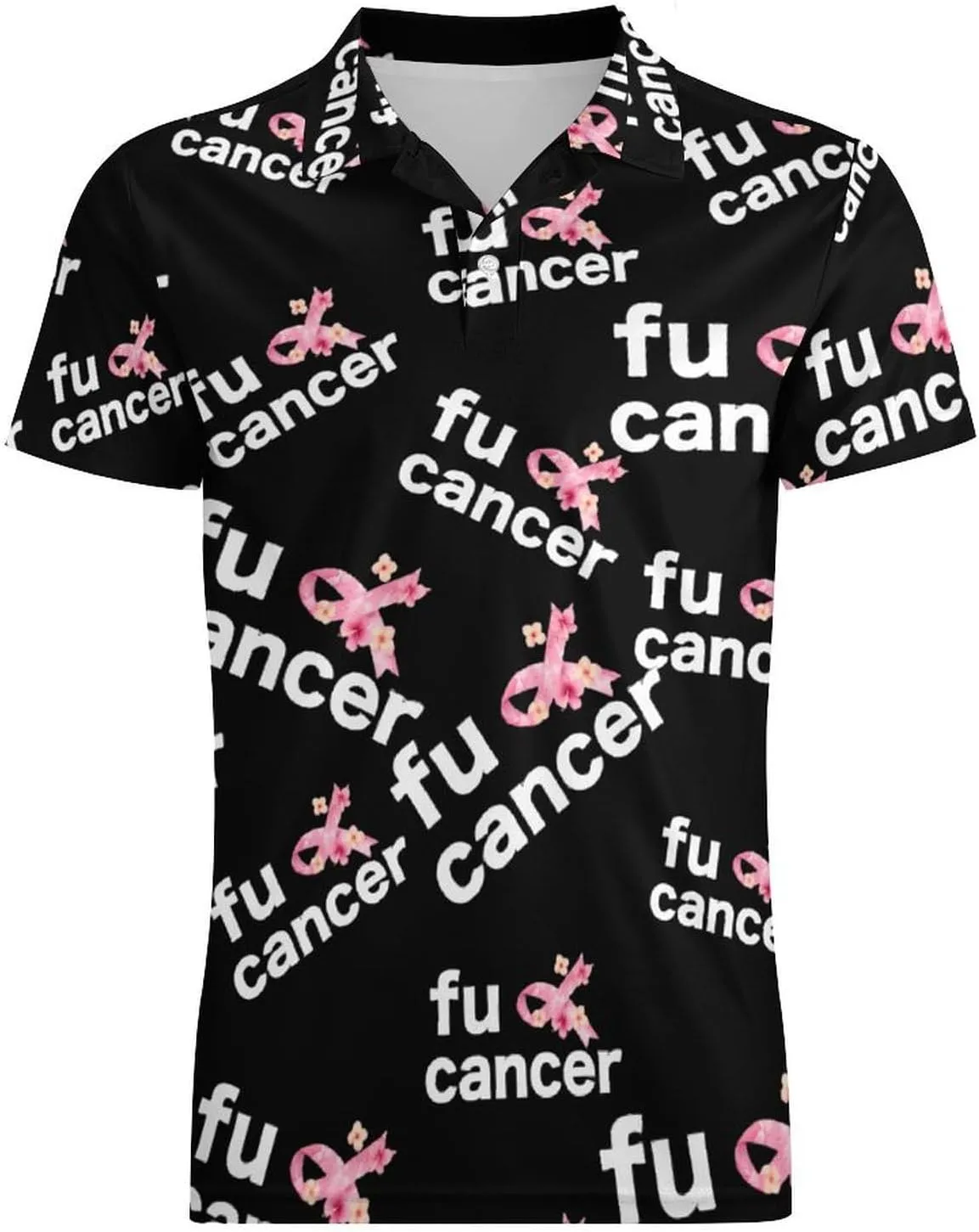Fuck Cancer Hawaiian Flowers Men's Polo Shirt Short Sleeve Casual Athletic Quick Dry Golf T-Shirts