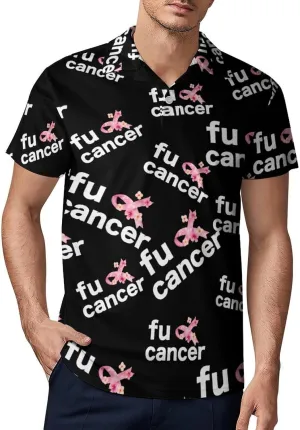 Fuck Cancer Hawaiian Flowers Men's Polo Shirt Short Sleeve Casual Athletic Quick Dry Golf T-Shirts