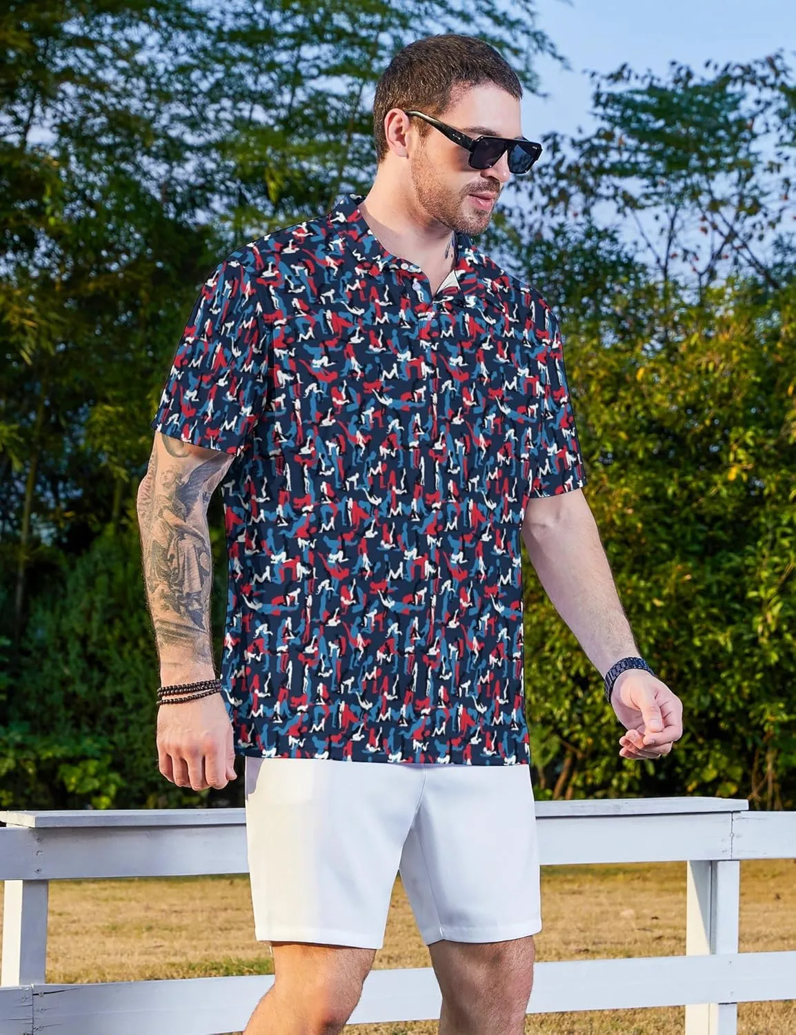 Funny Mens Golf Shirt Moisture Wicking Quick Dry Print Performance Short Sleeve Collared Polo Shirts for Men